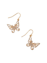 Women's Gold Butterfly Pave Drop Earrings