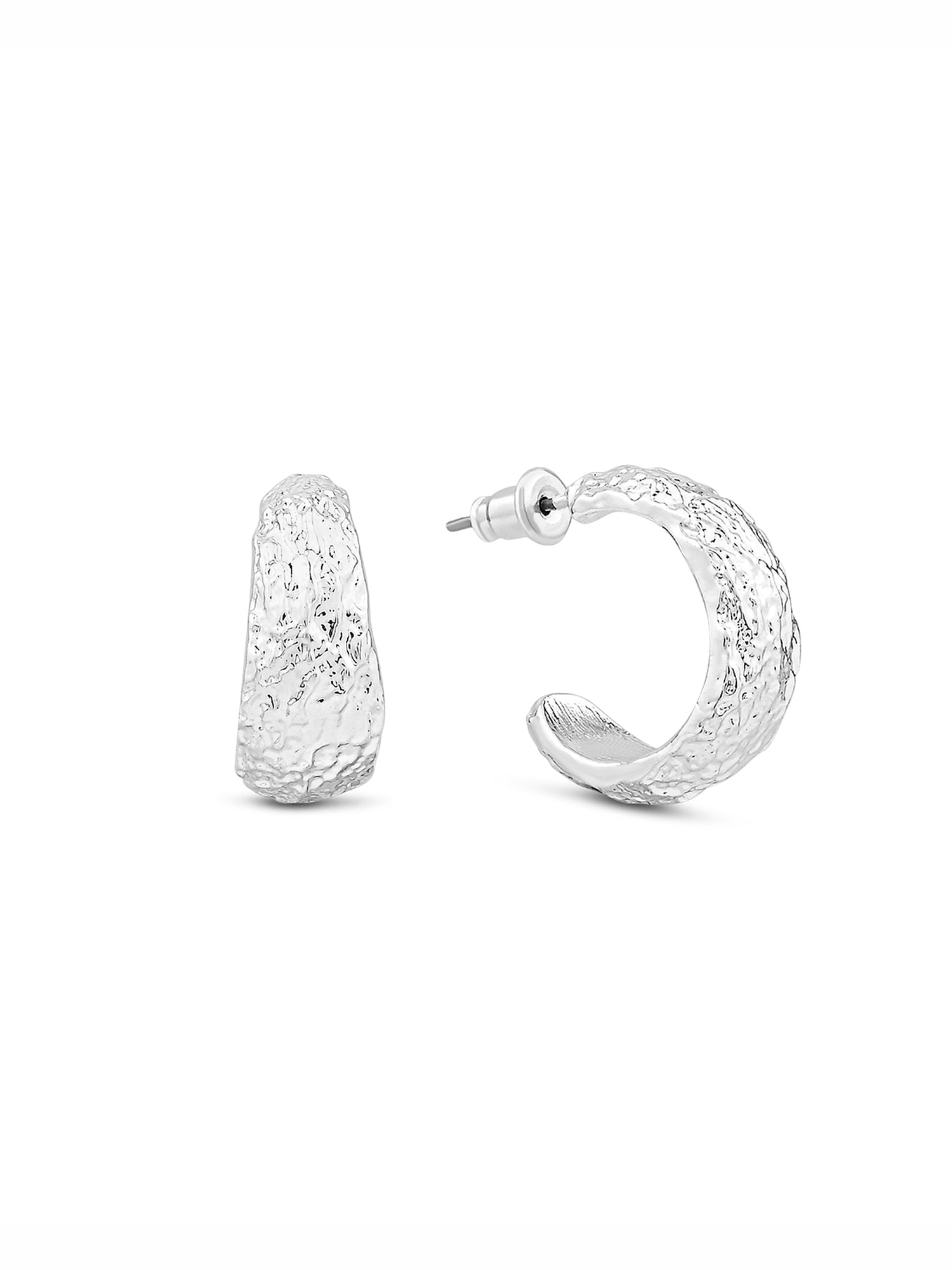 Women's Silver Molten Hoop Earrings