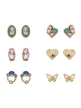 Women's Multi Butterfly Stone Stud Earrings - Set of 6