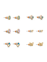Women's Multi Butterfly Stone Stud Earrings - Set of 6