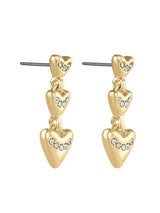 Women's Gold Triple Heart Drop Earrings