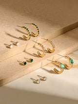 Women's Multi Gemstone Stud and Hoop Earrings - Set of 6