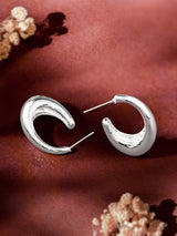 Women's Silver Chunky Curve Drop Hoop