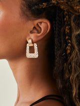Women's Gold Diamante Square Doorknocker Earrings