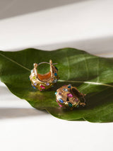 Women's Gold Gemstone Chunky Curve Hoop Earrings