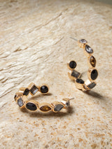 Women's Black Eclectic Stone Hoop Earrings