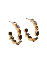 Women's Black Eclectic Stone Hoop Earrings