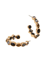 Women's Black Eclectic Stone Hoop Earrings
