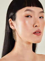 Women's Black Asymmetrical Gemstone Fringe Earrings