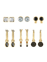 Women's Gold Gemstone Studs and Hoop Earrings - Set of 6