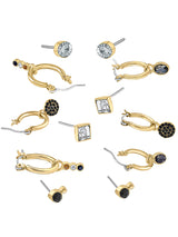Women's Gold Gemstone Studs and Hoop Earrings - Set of 6