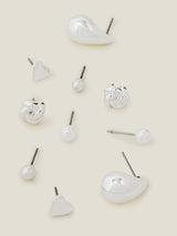 Women's Silver Knot Stud Earrings - Set of 5
