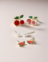 Women's Red Fruity Stud Earrings - Set of 3