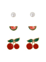 Women's Red Fruity Stud Earrings - Set of 3