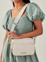 Women's Cream Casual Self Design Sling Bag