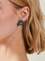 Women's Green Enamel Floral Stud Earrings