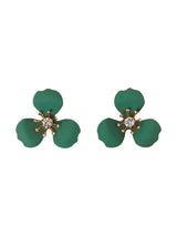Women's Green Enamel Floral Stud Earrings