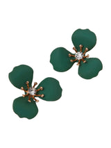 Women's Green Enamel Floral Stud Earrings
