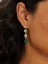 Women's Green Long Gemstone Drop Earrings