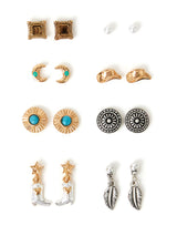 Women's Multi Cowboy Stud Earrings - Set of 8