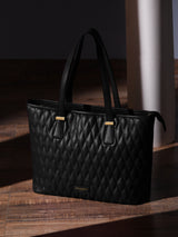 Women's Black Casual Quilted Tote Bag