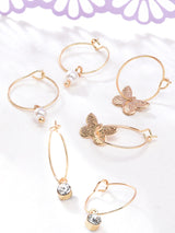 Women's Gold Butterfly Hoop Earring - Set of 3