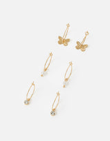 Women's Gold Butterfly Hoop Earring - Set of 3