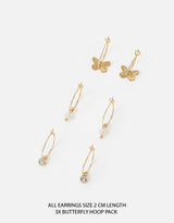 Women's Gold Butterfly Hoop Earring - Set of 3