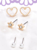 Women's Gold Heart Stud Earring - Set of 3