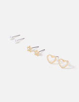 Women's Gold Heart Stud Earring - Set of 3