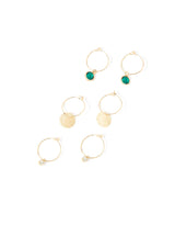 Women's Gold Filigree and Stone Hoop Earring - Set of 3