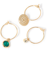 Women's Gold Filigree and Stone Hoop Earring - Set of 3