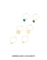 Women's Gold Filigree and Stone Hoop Earring - Set of 3
