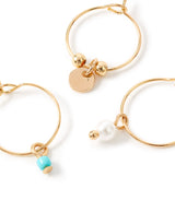 Women's Gold Turq and Pearl Hoop Earring - Set of 3