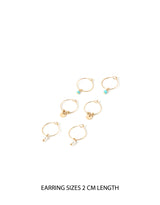 Women's Gold Turq and Pearl Hoop Earring - Set of 3