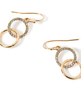 Women's Gold Pave Linked Circles Short Drop Earring