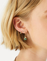 Women's Green Celestial Stone Drop Huggie Earring