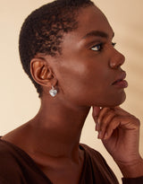 Women's Silver Textured Heart Short Drop Earring