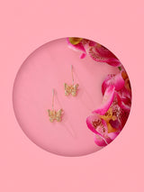 Women's Gold Textured Butterfly Short Drop Earring