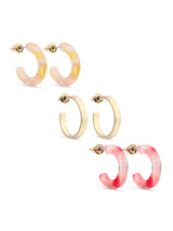 Women's Pink Resin Hoop Earring - Set of 3