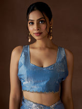 Women's Pure Silk Blue Printed Designer Saree With Blouse Piece