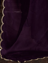 Women's Chiffon Purple Embellished Celebrity Saree with Blouse Piece