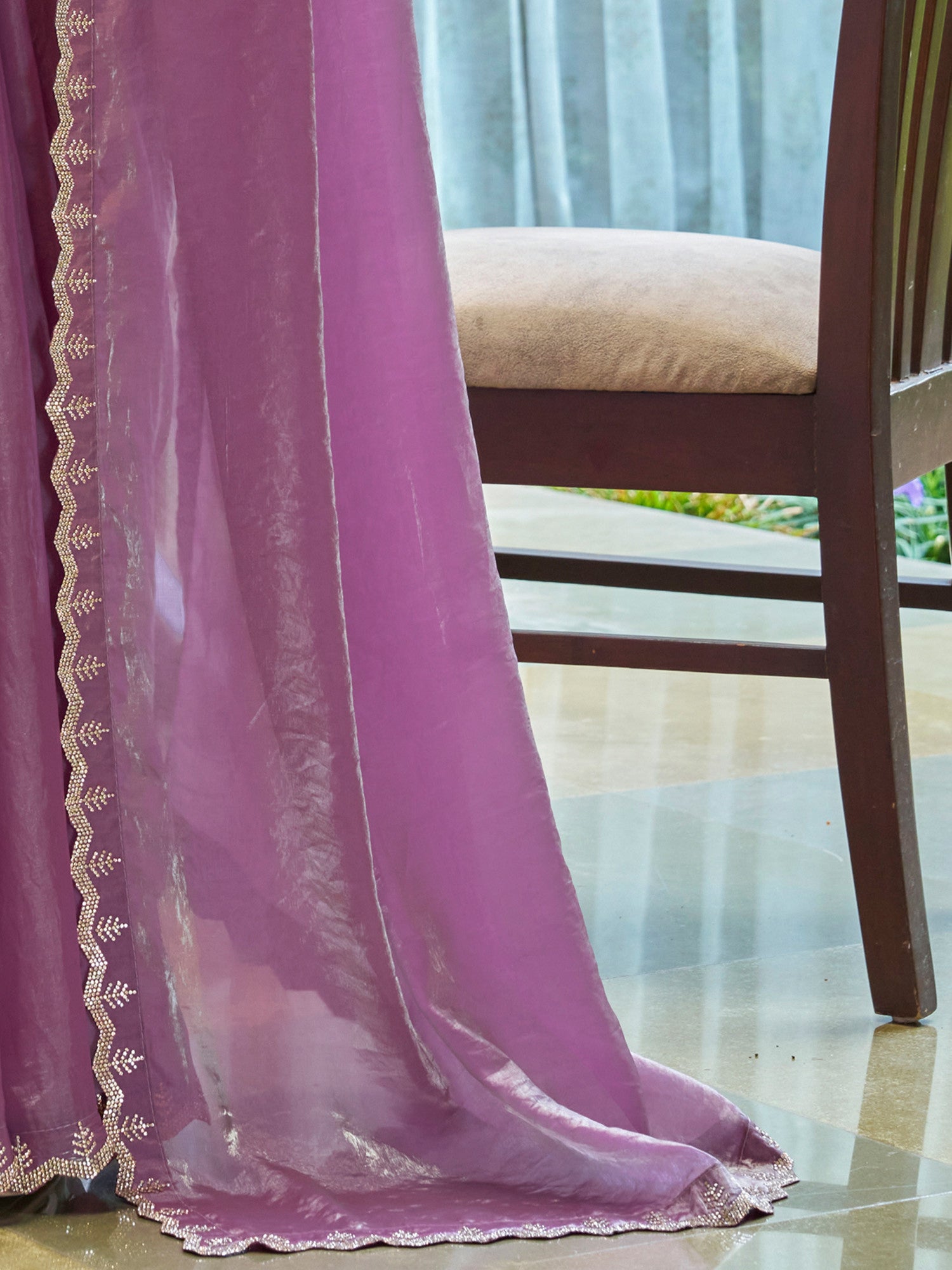 Women's Pure Chiffon Pink Embellished Designer Saree with Blouse Piece