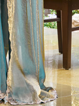 Women's Pure Chiffon Blue Embellished Designer Saree with Blouse Piece