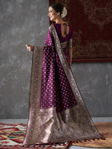 Women's Silk Blend Purple Woven Design Designer Saree with Blouse Piece