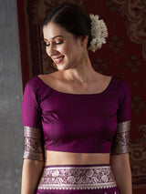 Women's Silk Blend Purple Woven Design Designer Saree with Blouse Piece