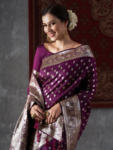 Women's Silk Blend Purple Woven Design Designer Saree with Blouse Piece