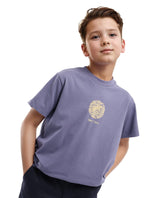 Boys Purple Casual Regular Fit Printed Half Sleeves Tshirt