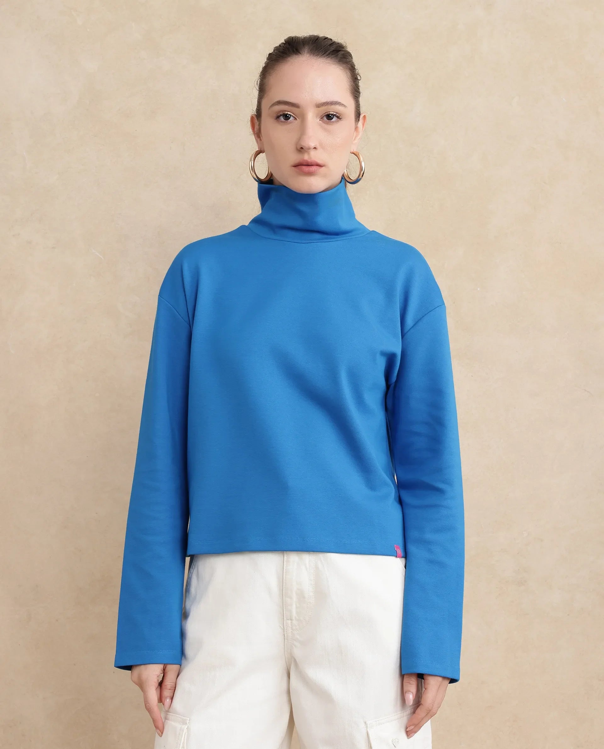 Women's Blue Casual Full Sleeves Top