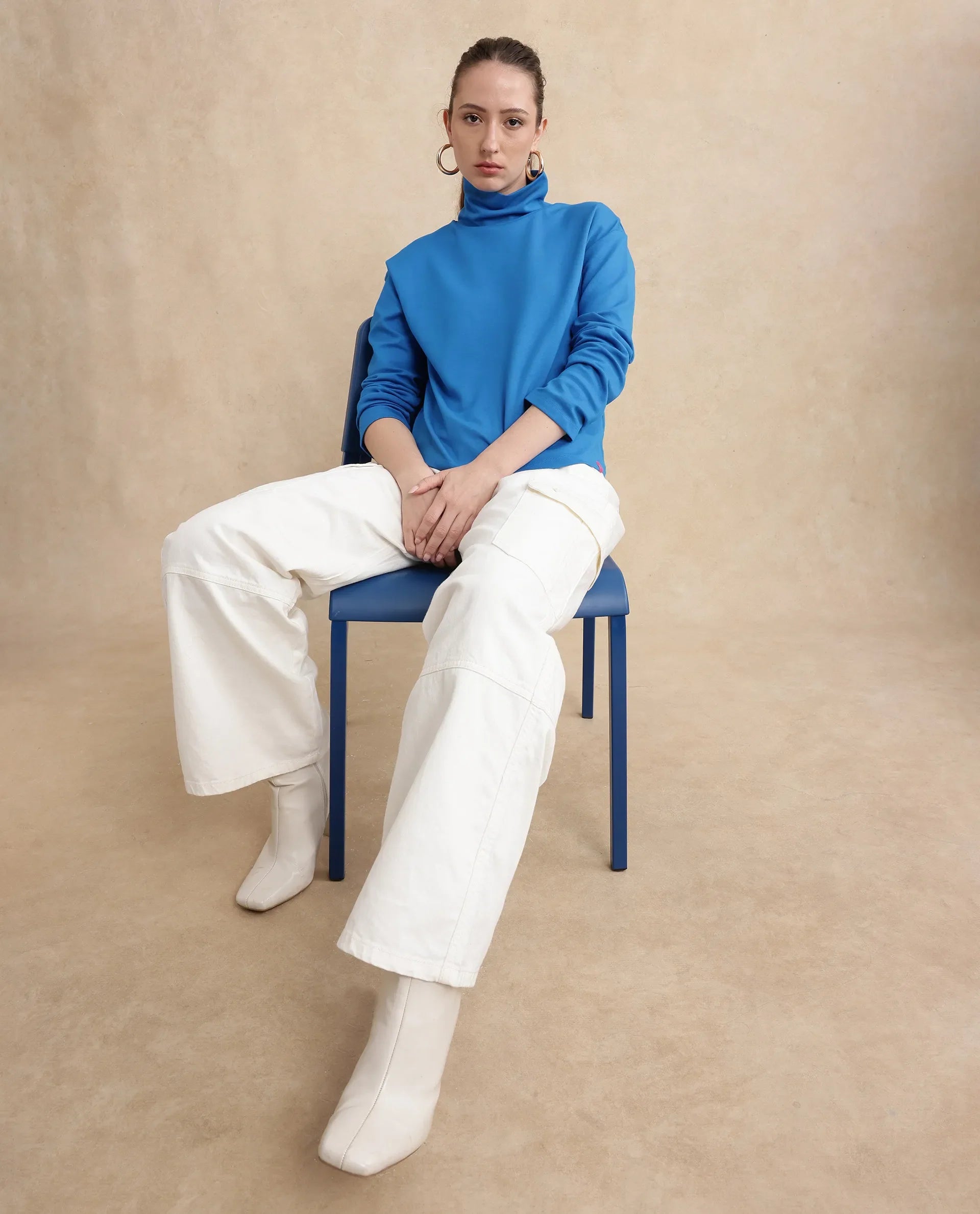 Women's Blue Casual Full Sleeves Top